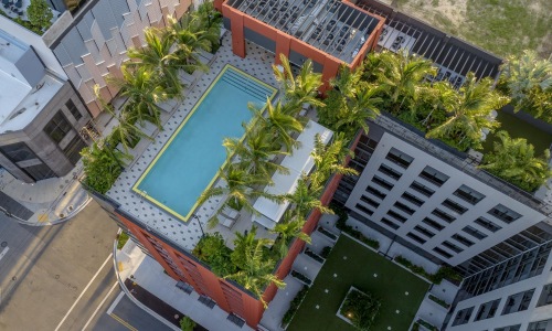 a high angle view of buildings